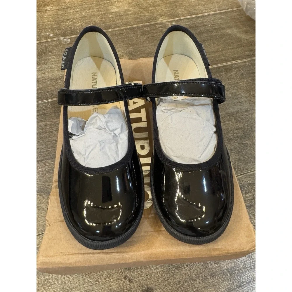 Naturino Girls Pavia Flats Patent Black Mary Jane Size 30 US 12.5